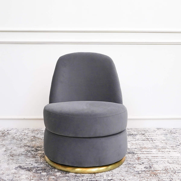 Petite Swivel Chair on Gold Swivel Base displayed in Living Room Decor.