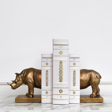 Beautiful bronze finish pair of realistic-looking Rhinoceros Bookends.