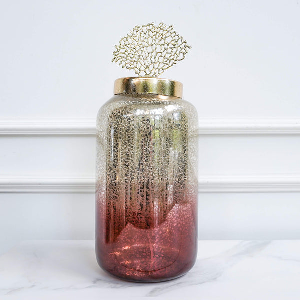 Coral Reef Metallic Canister for console table decor.