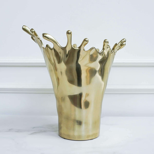 Modern Art Deco Gold Vase, shiny gold polish.