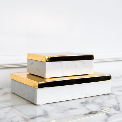 Sheaffer White Marble Box with Polished Brass Lid, 2 Sizes.