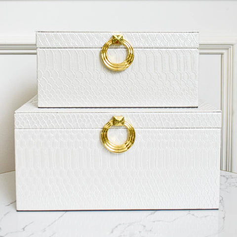 Siena, ivory faux snake skin leather trinket box. 