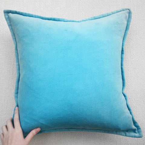 Light Aqua Blue Velvet cushion woven from 100% cotton velvet with down feather filling.