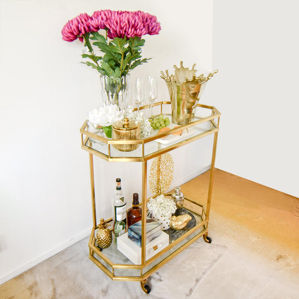 Rothschild Large vase on the Taylor Gold Bar Cart, trolley decor ideas for home, dining.
