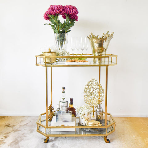 Taylor Gold Bar Trolley in Stainless Steel Frame with Bar Decor Ideas.