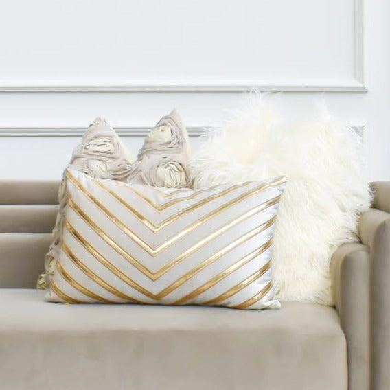 Galliano Boudoir Gold White Geometric Cushion - Main Image