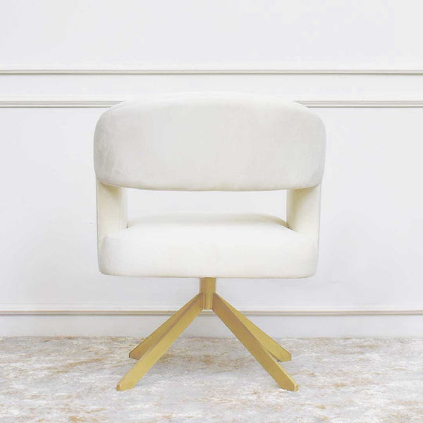 Back view of the Tourner Cream Gold Armchair, 4-Leg Gold base.