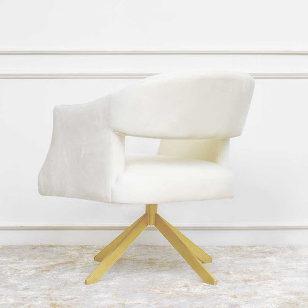 Smooth and timeless ivory cream velvet with deep seats for a full back rest, Tourner Ivory cream armchair.