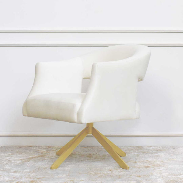 Side view of the Tourner accent chair, Overflowing with character, Tourner swivel armchair bridges the living room design for both conversations and TV entertainment.  It works anywhere, even as a desk chair.