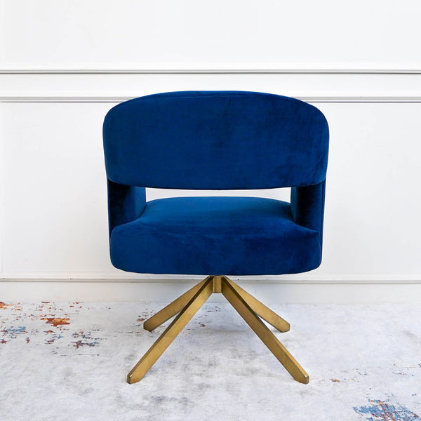 Back view of the Tourner Royal Blue velvet accent chair.