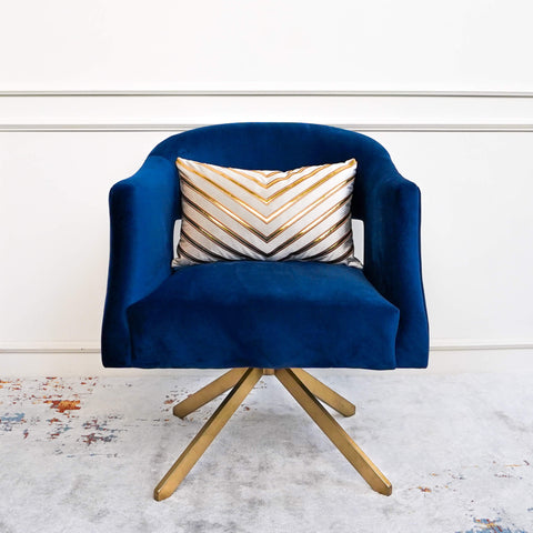 Tourner swivel armchair, in Royal blue and gold pointed legs, style this armchair with the Galliano boudoir cushion.