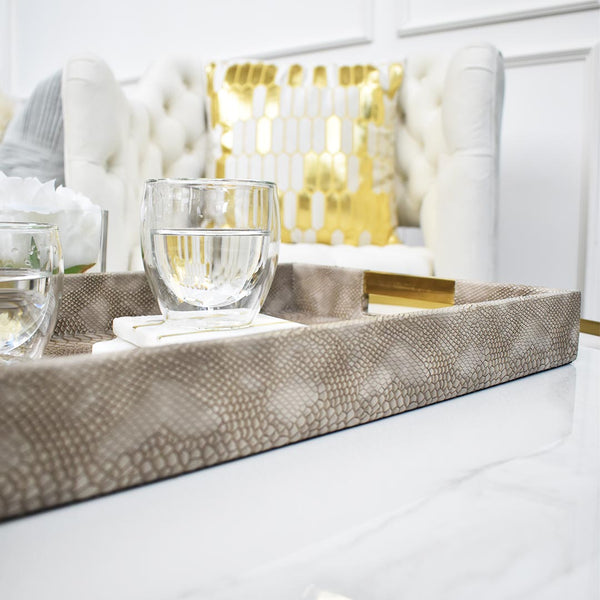 Zoom in details of the realistic looking snake skin details on the Tuscan tray.