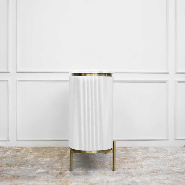 Side view of the Fluted panels on the slim Ivory console.