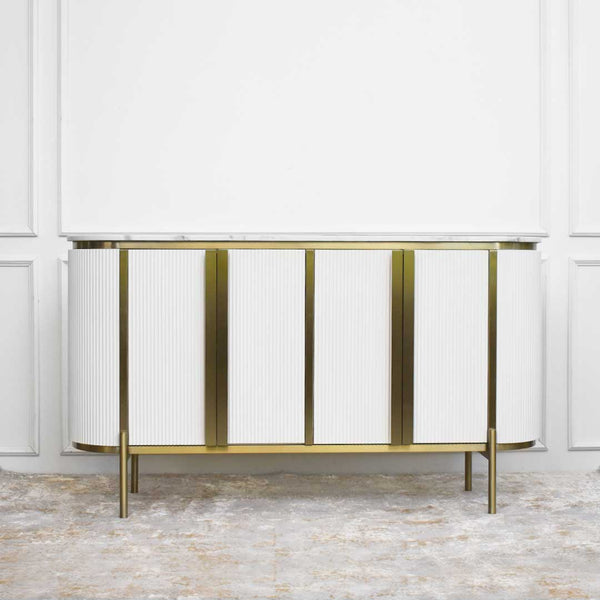 White Gold Curved Sideboard in Modern Art Deco Home Design.