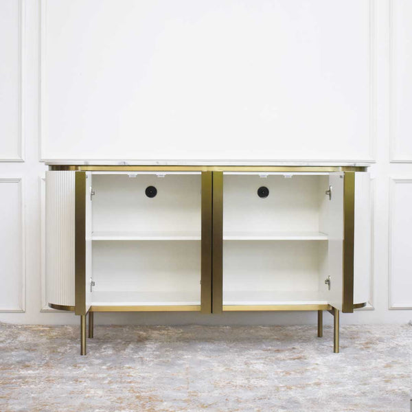 Cabinet shelves and storage space, keep all your necessities in the 4 door Verity cabinet.