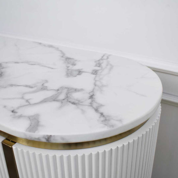 Ivory Marbled table top console design, Timeless modern luxury theme.