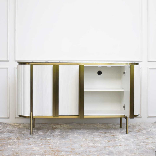 Storage space of the shelves on one side of the Verity door. 