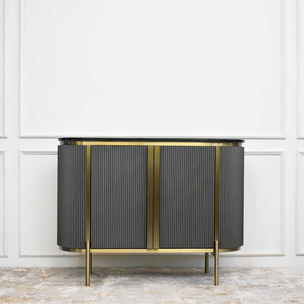 Verity Grey 2 Door Cabinet Sideboard, Champagne Gold Detailing.