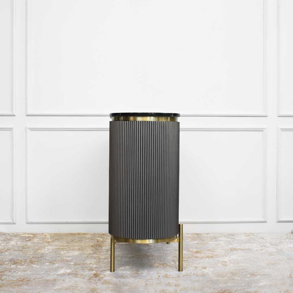 Slim side view of the Verity Cabinet, curved round edges gives a slimmer illusion.