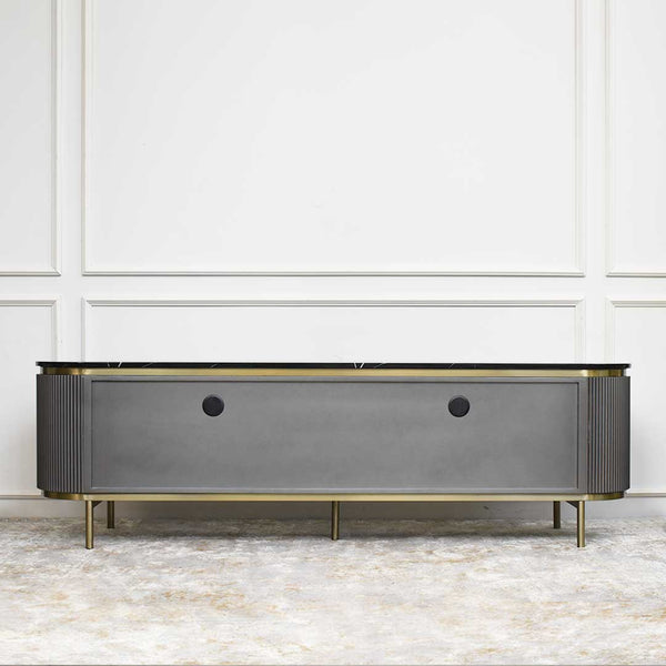 Back view of the slim Verity Grey 4 door tv console.