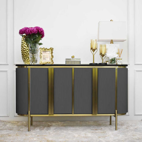 Verity 4-door Sideboard with Black Gold Decor Ideas for Luxury Living Room and Entrance Decor Design.