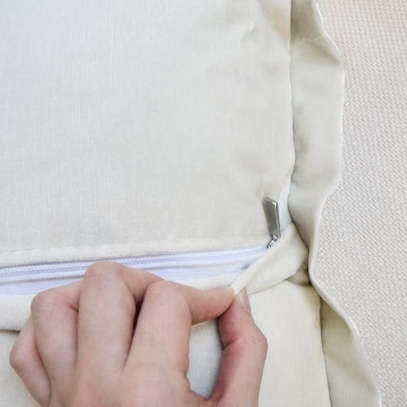 Ivory Palmer cushion zipper details.