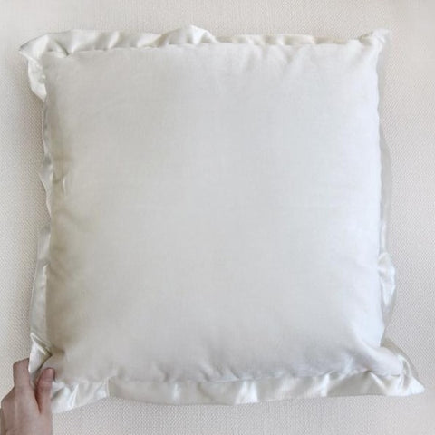 Creamy Ivory velvet flanged cushion, shiny and smooth.